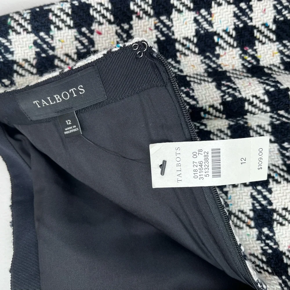 NWT Talbots Women's 12 Multicolor Houndstooth Tweed Mini Skirt Gold Buttons